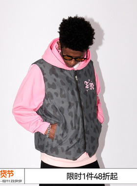 特惠6折起 EMPTY REFERENCE 两面穿豹纹粉色刺绣羽绒棉加厚马甲