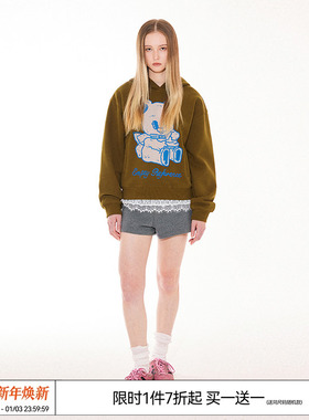 EMPTY REFERENCE美式复古原创手绘天使小熊印花连帽卫衣