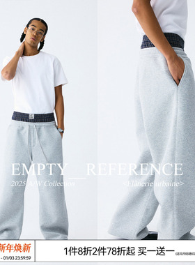 EMPTY REFERENCE 麻灰双层裤腰弯刀廓形抽绳宽松休闲长裤重磅卫裤