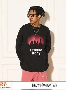 特惠6折起 REVERSE IRONY 原创红色城市天际线剪影长袖tee情侣T恤