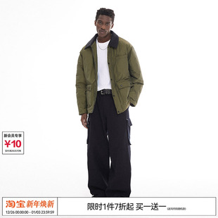 黑色翻领撞色绿色棉衣宽松保暖棉服 REFERENCE 特惠7折 EMPTY