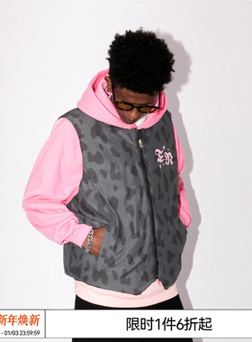 特惠7折 EMPTY REFERENCE 两面穿豹纹粉色刺绣羽绒棉加厚马甲