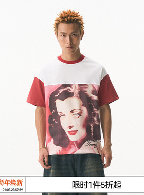 特惠6折REVERSE IRONY 原创复古女郎分割撞色拼接百搭短袖T恤