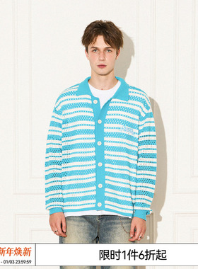 特惠7折【丁真同款】EMPTY REFERENCE蓝白条纹刺绣针织衫开衫