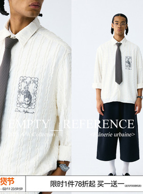 EMPTY REFERENCE“兔子花园”肌理条纹手绘印花衬衣休闲长袖衬衫
