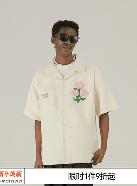 EMPTY REFERENCE 可爱小花印花宽松休闲短袖衬衫 情侣款