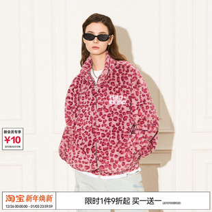 复古粉红豹纹毛绒夹克外套加绒加厚秋冬情侣 美式 EMPTY REFERENCE