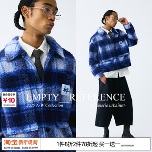 夹克宽松休闲格子厚外套 复古蓝白格纹羊羔绒短款 EMPTY REFERENCE