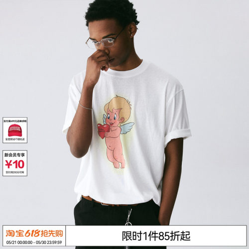 EMPTY REFERENCE白色雪花肌理手绘卡通天使印花打底衫凉感短袖T恤