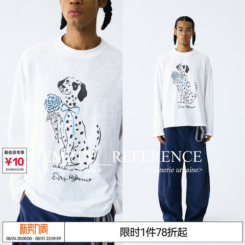 张桂源 EMPTY REFERENCE 玫瑰与斑点狗竹节棉打底上衣纯棉长袖T恤