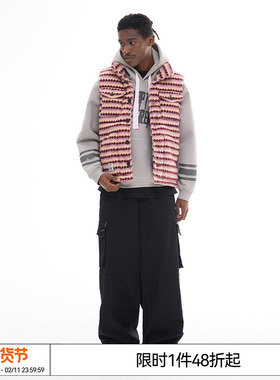 特惠6折起 十个勤天 EMPTY REFERENCE毛呢条纹翻领羽绒棉马甲背心