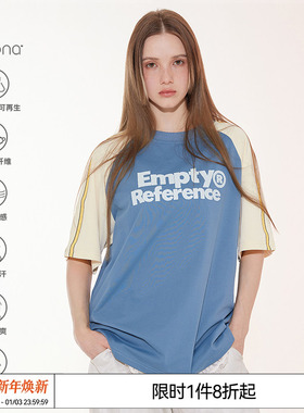EMPTY REFERENCE 复古慵懒插肩袖蓝色印花宽松凉感短袖索罗娜T恤