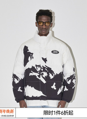 特惠7折 EMPTY REFERENCE 黑色山脉印花宽松羽绒棉服加厚外套