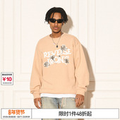 特惠6折起REVERSE IRONY斑驳花朵文字LOGO宽松潮圆领印花情侣卫衣