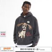 复古原创手绘可爱小狗休闲宽松长袖 EMPTY REFERENCE美式 连帽卫衣