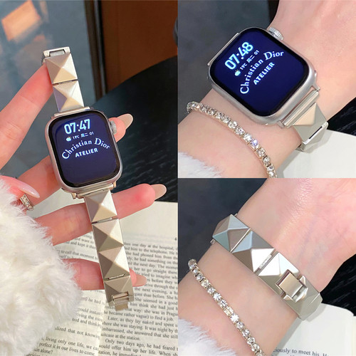 适用iwatch细款菱格金属手链表带