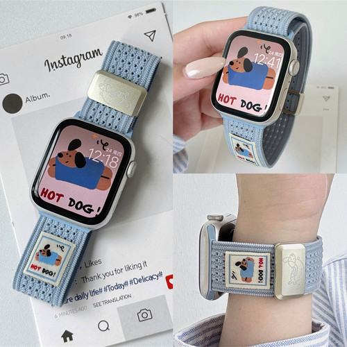 适用iwatch热狗网眼尼龙磁吸表带