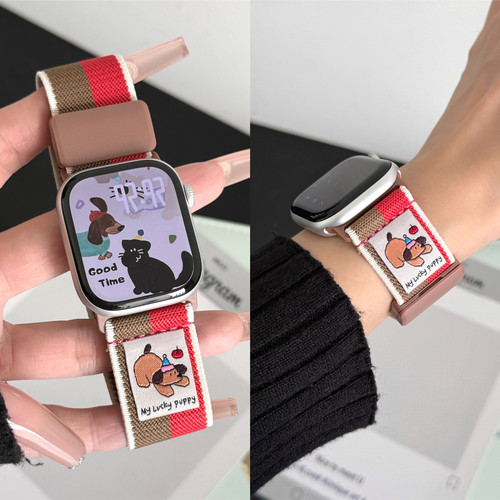适用iwatch卡通平纹弹力磁吸表带