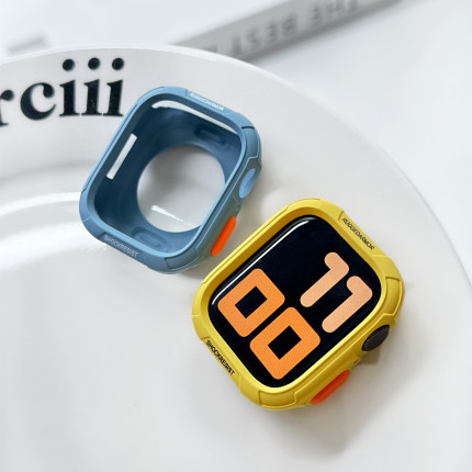 适用苹果手表s11代iwatch镭雕防摔保护壳applewatch9se半包软壳套
