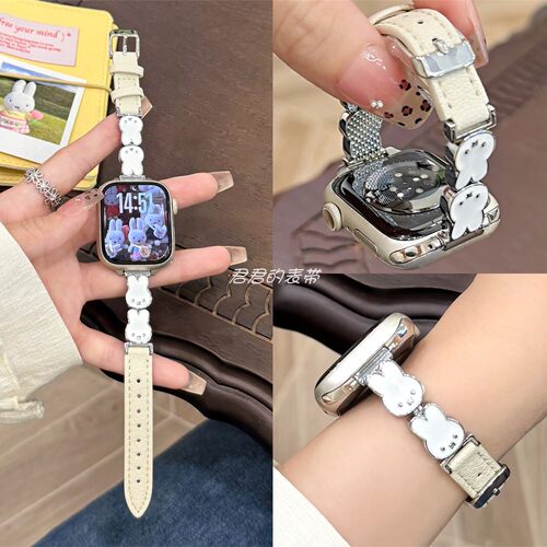 适用iwatch米菲兔金属拼真皮表带