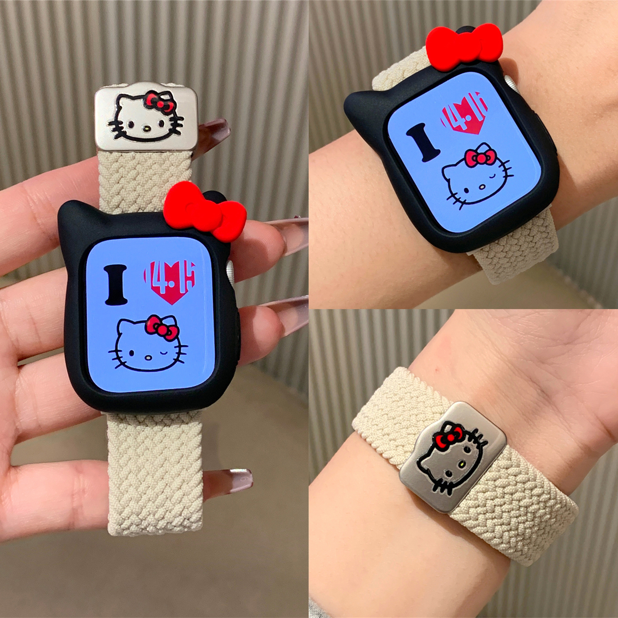 适用苹果手表s10代iwatch尼龙编织KT猫磁吸扣表带applewatch987se
