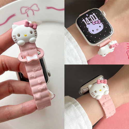 适用iwatch立体KT猫磁吸硅胶表带