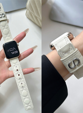 适用苹果手表s11代iwatch轻奢车线小香风真皮表带applewatch987se