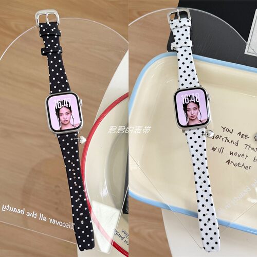 适用iwatch韩系波点挂坠帆布表带