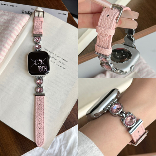 适用iwatch可爱KT猫接头真皮表带