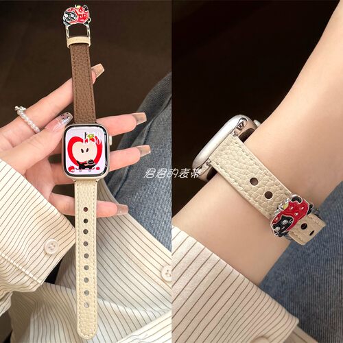 适用iwatch猫狗金属扣真皮表带