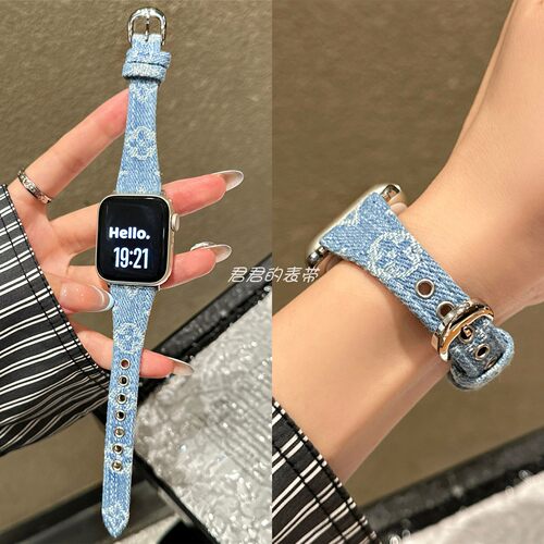 适用iwatch四叶草刺绣牛仔表带