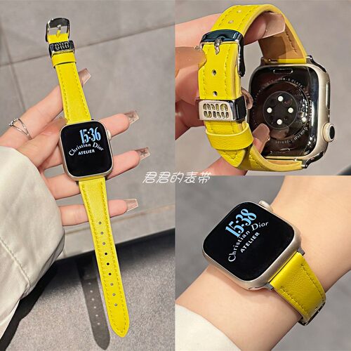 适用iwatch平纹金属扣真皮表带