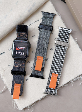 适用苹果手表s11代iwatch牛仔布回环魔术扣表带applewatch98765se