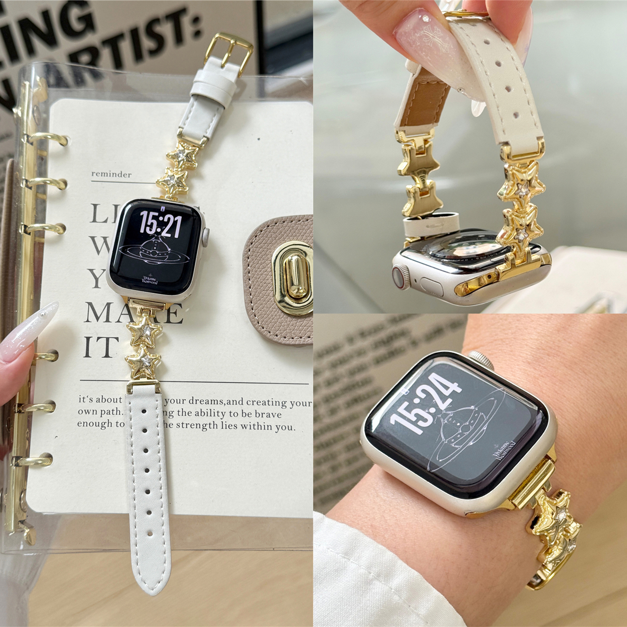 适用苹果手表s10代iwatch小众气球星星拼皮表带applewatch9se女款
