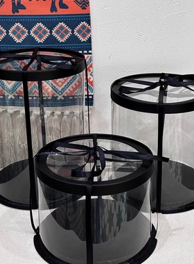 圆形开窗透明蛋糕盒8寸黑色白色10寸单层双层加高透明纸盒蛋糕盒