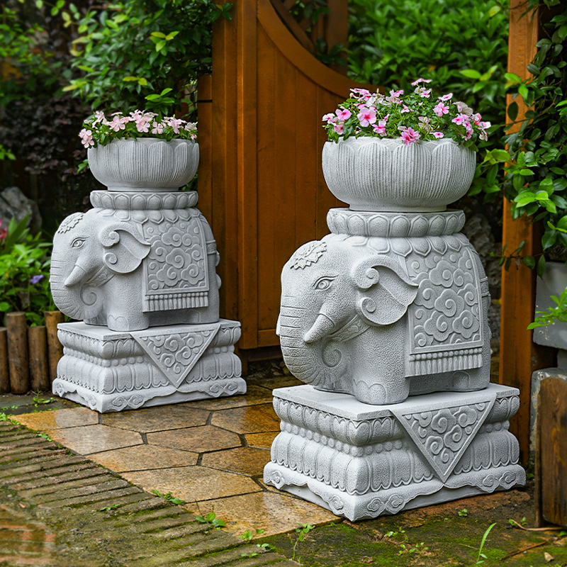 仿石象一对门口庭院大象造型仿石墩子花盆底座小院子大门前石鼓