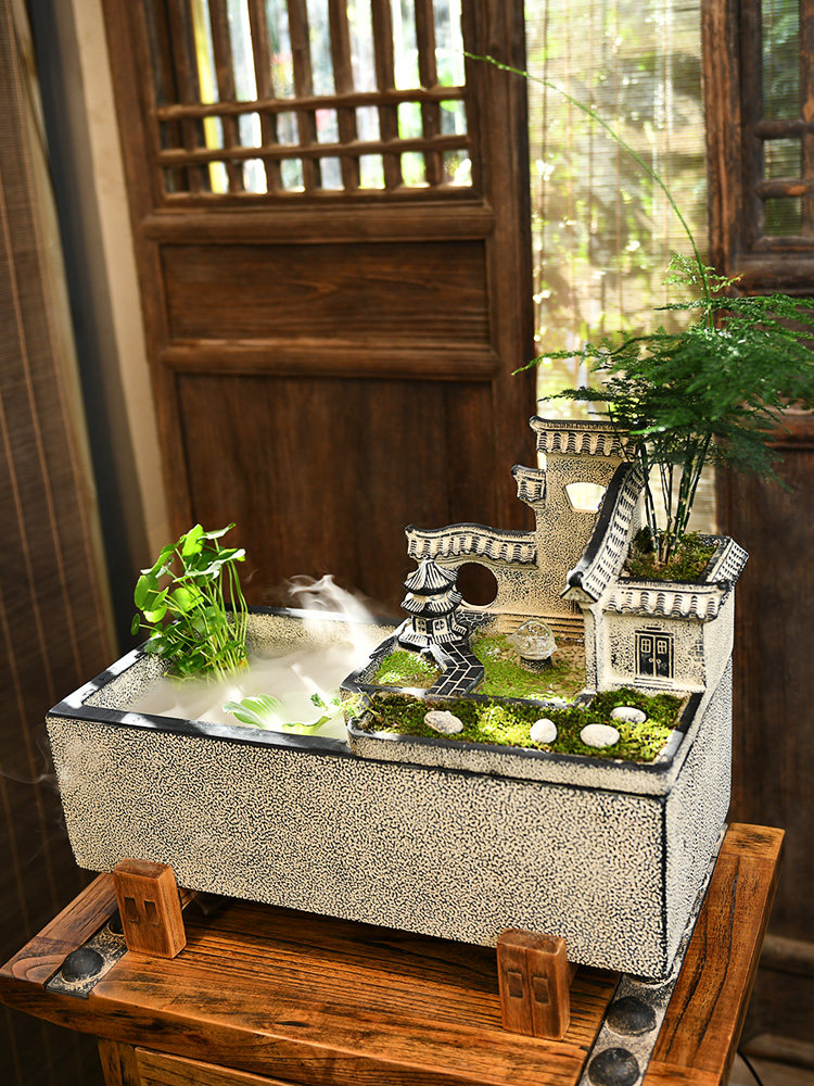 新中式江南水乡流水摆件循环水造景室内水系景观鱼池办公室水景