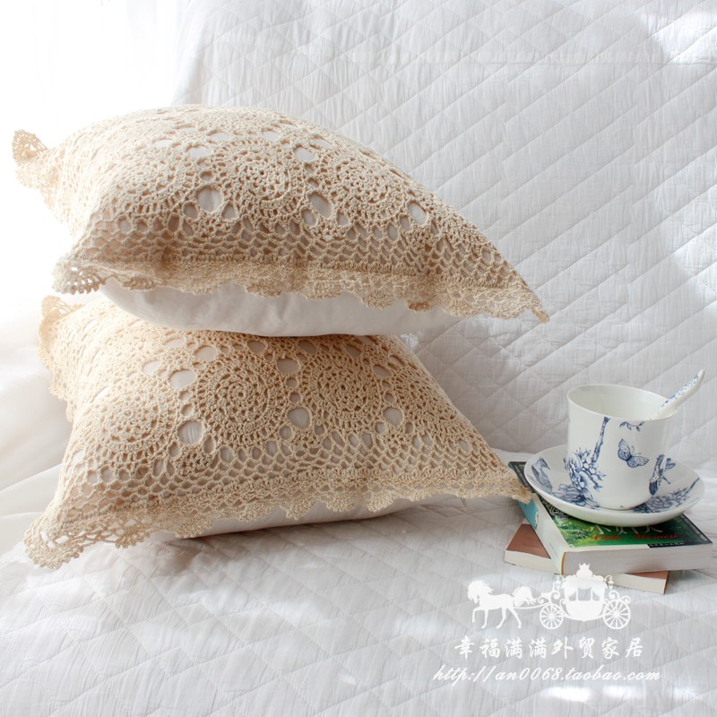 方形手工钩针花有衬里靠垫抱枕套图片