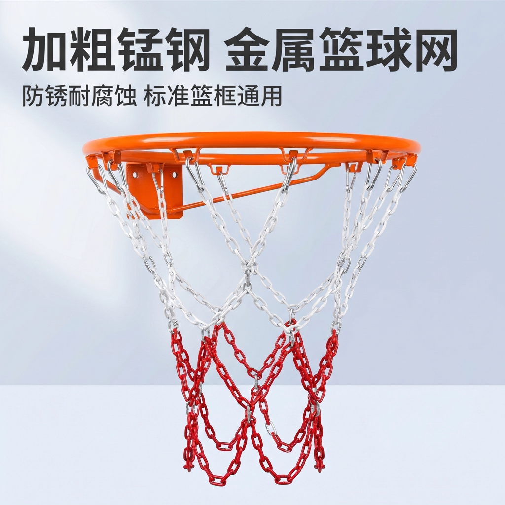 金属篮球网耐用加粗篮网铁链焊接框网铁网镀锌篮球网户外篮网图片