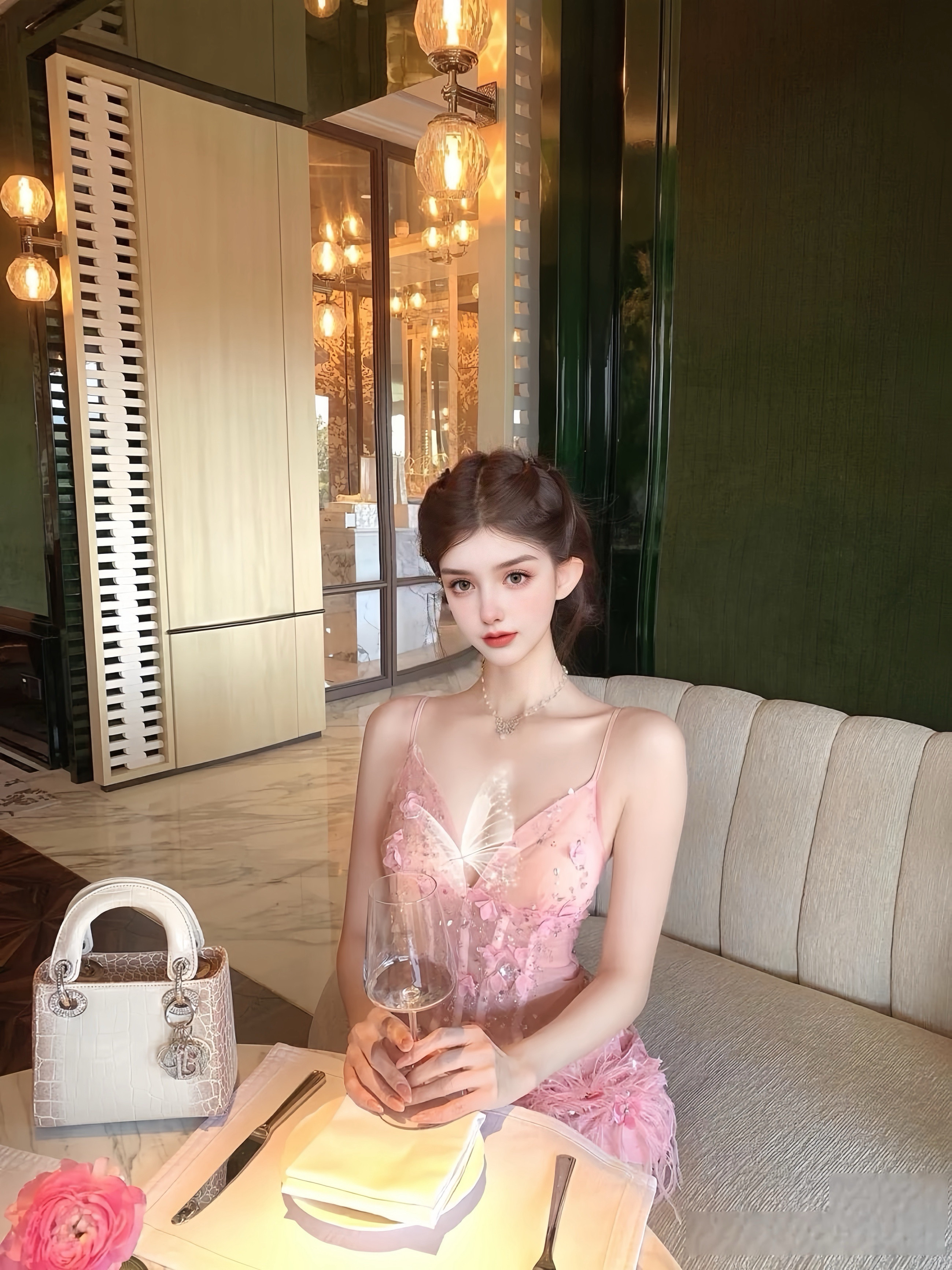 MSTO BALLET 蝶影流光小众法式名媛风收腰显廋短款粉色连衣裙礼服