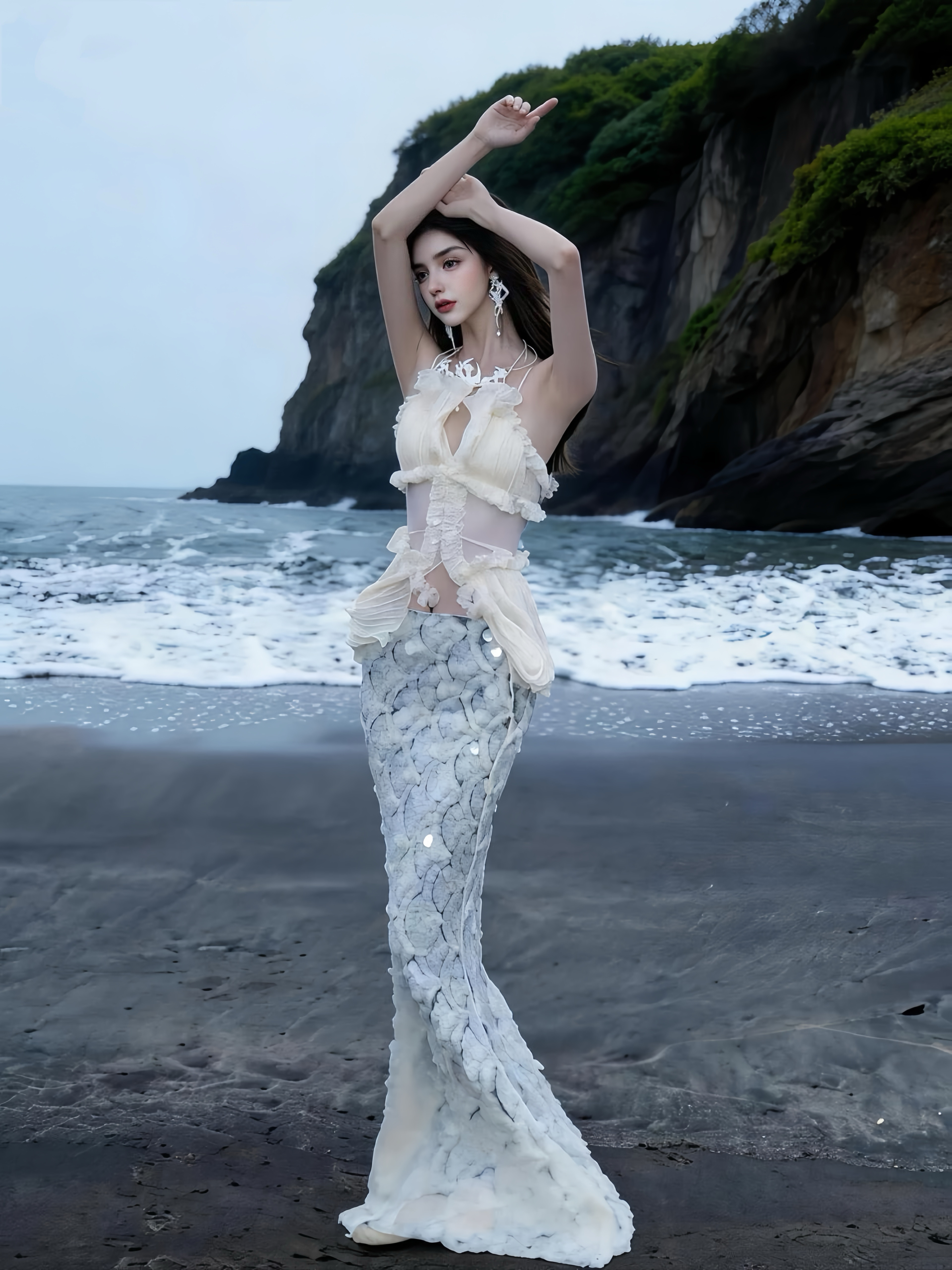 MSTO BALLET 花漾人鱼公主轻奢礼服抹胸玫瑰立体花连衣裙瓣鱼尾裙