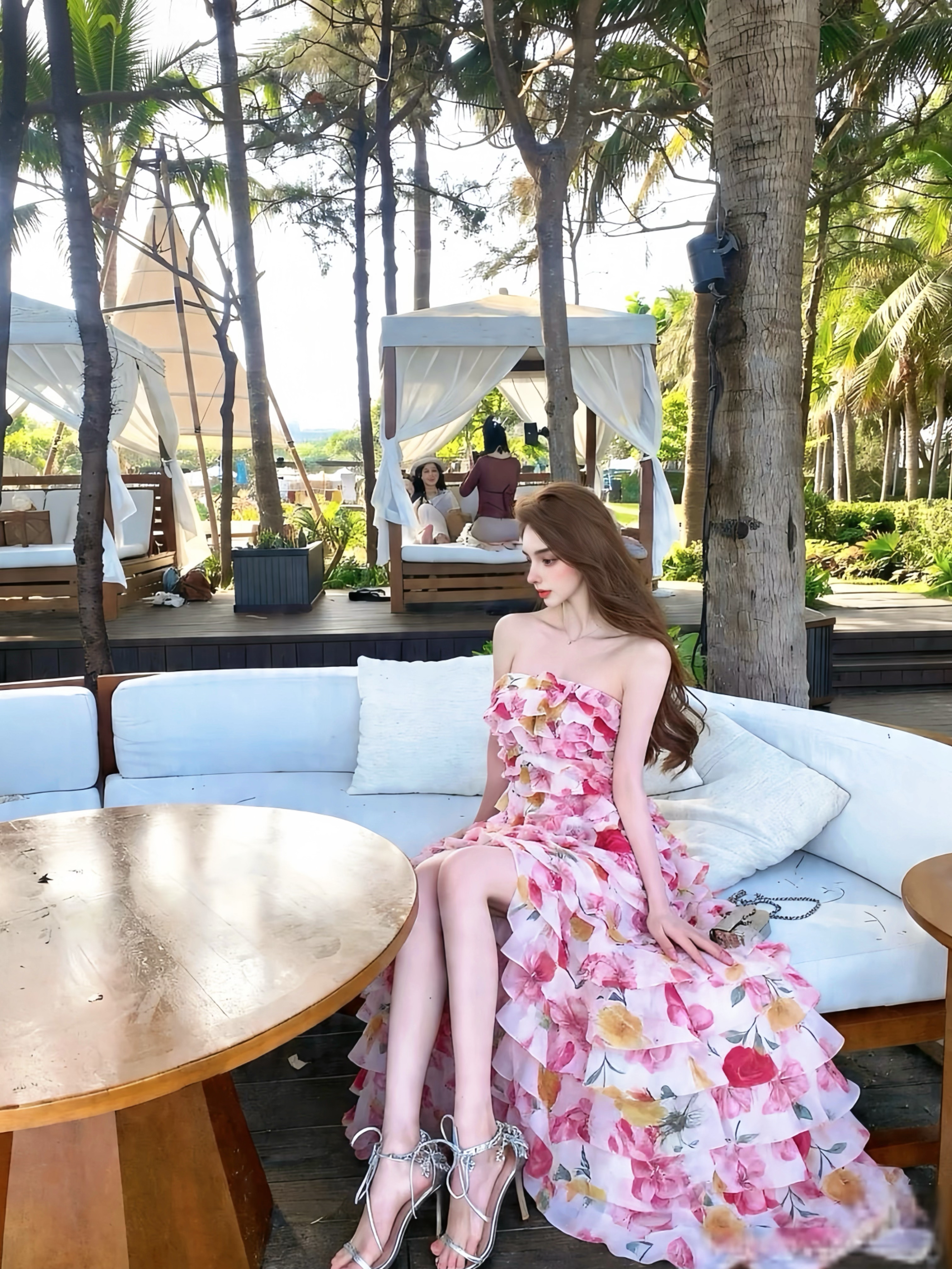 MSTO BALLET 花海少女 抹胸鱼骨收腰蛋糕裙御姐风生日礼服度假