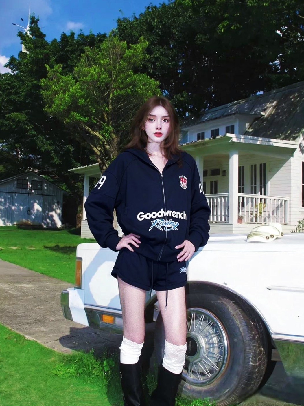 MSTO 绀色星章·美式校园连帽卫衣套装休闲棒球服外套短裤礼服