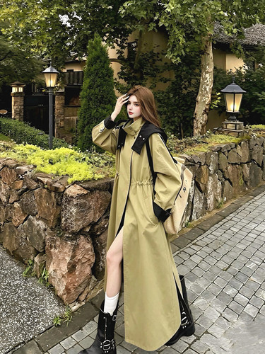 MSTO 韩剧女主穿搭·灰调豆卡其日韩休闲廓形连帽长风衣大衣外套