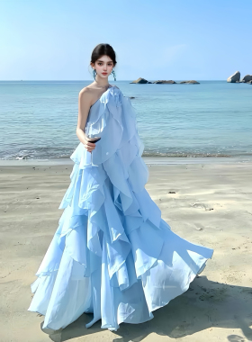 MSTO BALLET 蓝雾千层 小众设计法式名媛蓝色花朵连衣裙轻奢礼服