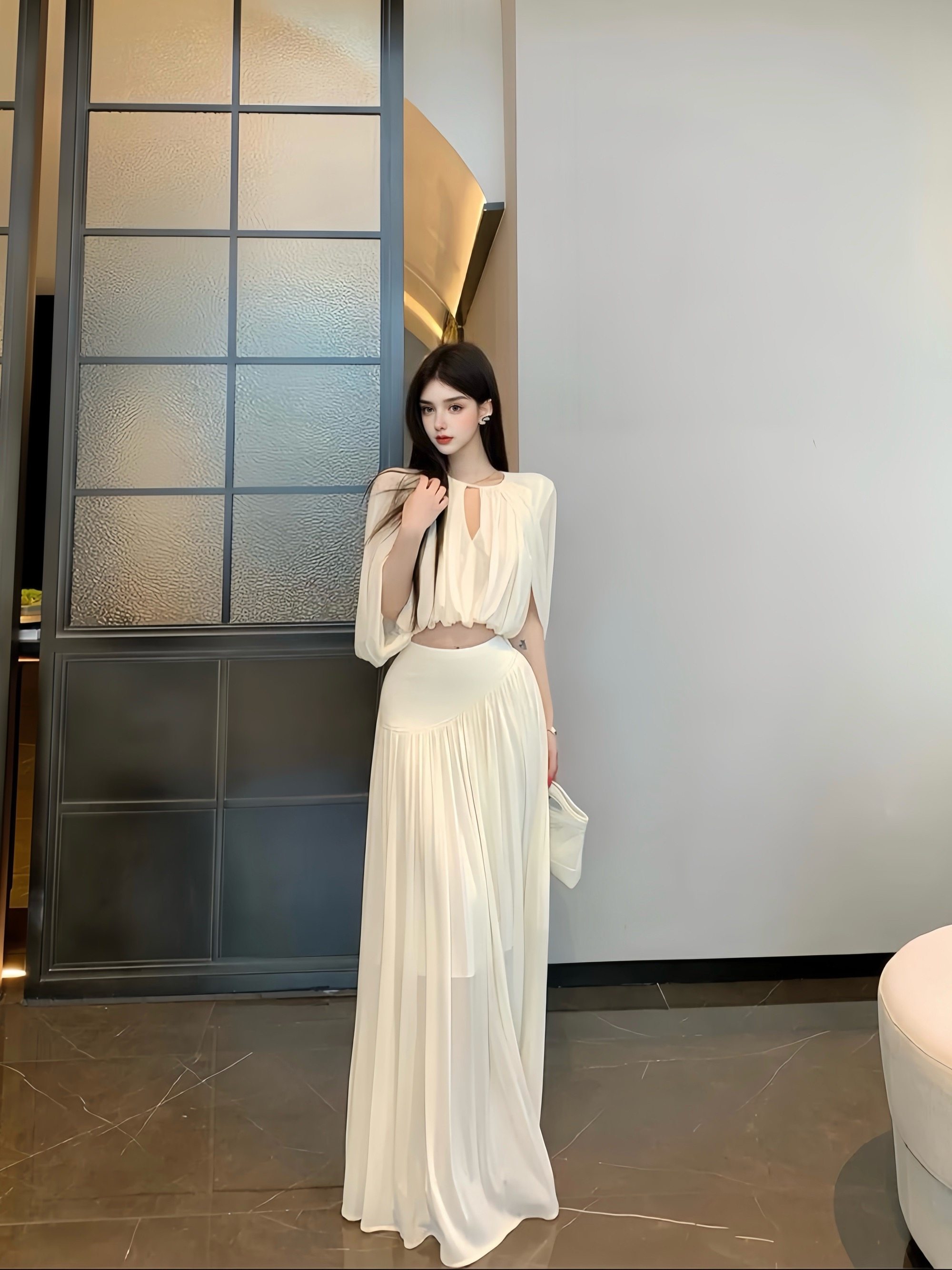 MSTO BL月光女神 法式复古茶歇休闲高腰显瘦半身裙套装连衣裙礼服