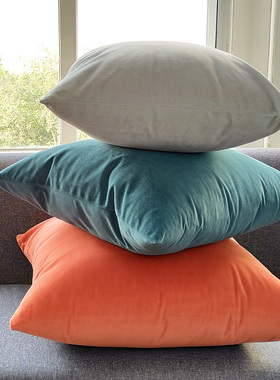 现代轻奢沙发靠垫靠背客厅靠枕橙色天鹅绒咕臣小抱枕套罩不含芯40