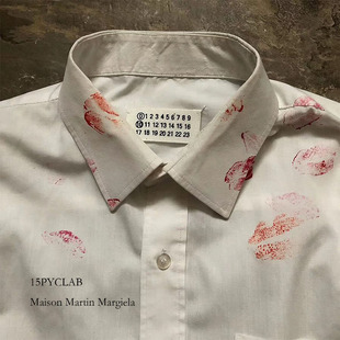 PYC现货 数字标四角外缝线 红唇印白色休闲宽松衬衫 Margiela风格