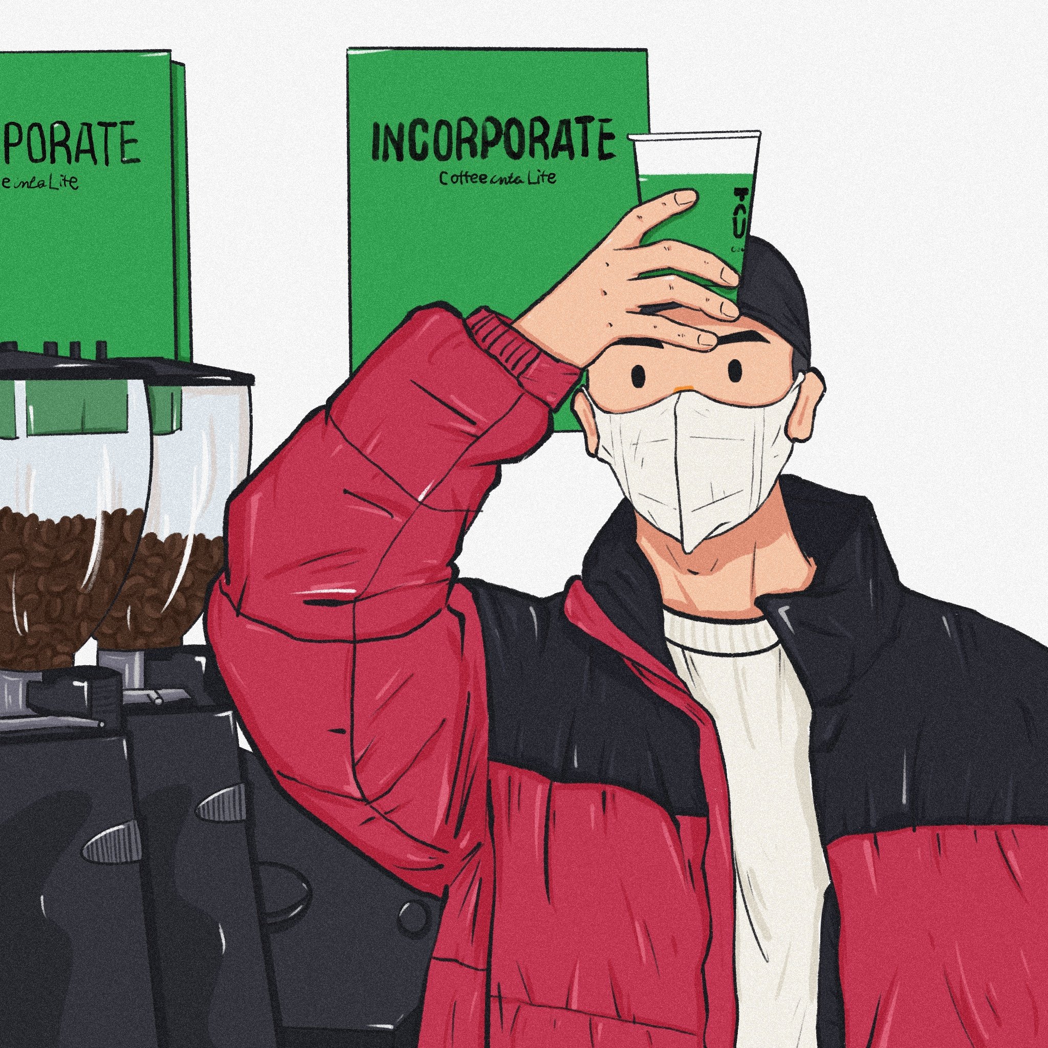 手绘头像插画豆豆眼风格卡通情侣卡通/动漫/插画设计