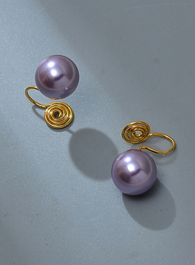 高品质正圆水晶紫色珍珠蚊香盘耳夹大灯泡无耳洞925银钉气质奢华